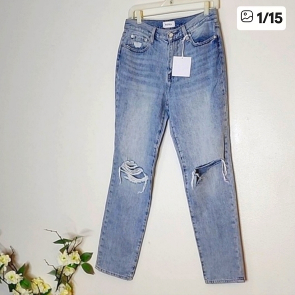 NEW Pistola Anthropologie Nico Mom Jeans Distressed Swell Light Blue Luxury - Picture 5 of 16